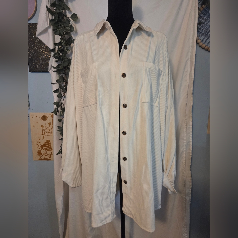 Womens Cream Button-Up Shacket